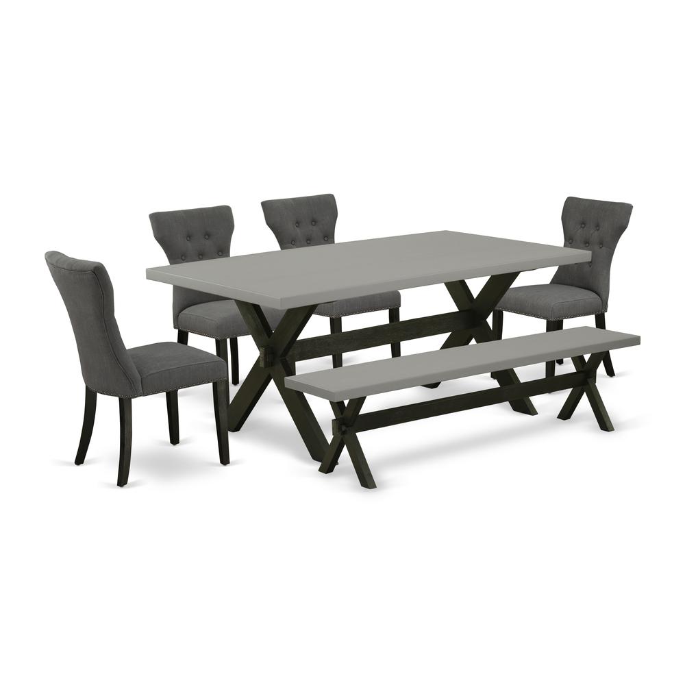 East West Furniture X697Ga650-6 - 6-Piece Kitchen Table Set - 4 Parson Chairs, a Lovely Bench and Dinner Table Hardwood Structure. Picture 1
