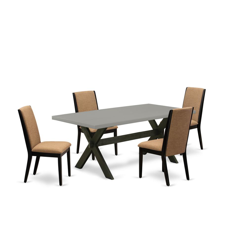 East West Furniture X697LA147-5 5-Piece Amazing Dinette Set a Good Cement Color rectangular Table Top and 4 Gorgeous Linen Fabric Dining Chairs with Stylish Chair Back, Wire Brushed Black Finish. Picture 1