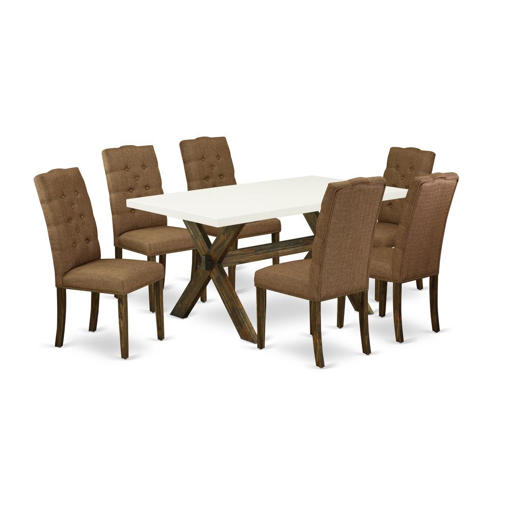 East West Furniture X726EL718-7 - 7-Piece Modern Dining Table Set - 6 Parson Chairs and a Rectangular Dining Table Hardwood Frame. Picture 1