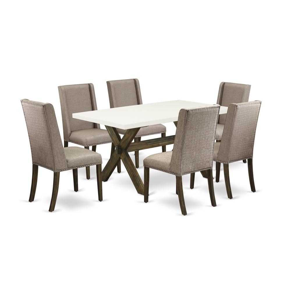 East West Furniture X726FL716-7 - 7-Piece a Rectangular Dining Table Set - 6 Dining Chairs and Kitchen Dining Table Solid Wood Frame. The main picture.