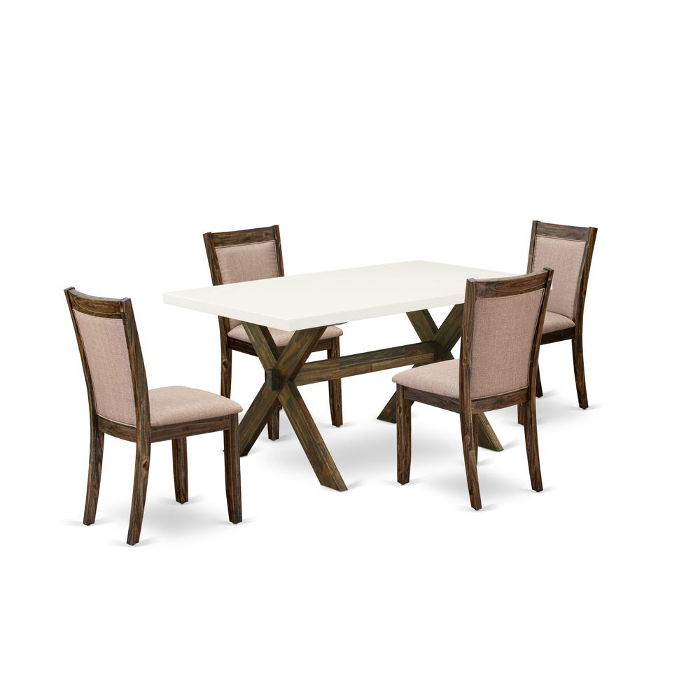 X726MZ716-5 5 Pc Modern Dining Set - A Table with Trestle Base and 4 Modern Chairs For Dining Room - Distressed Jacobean Finish. Picture 2