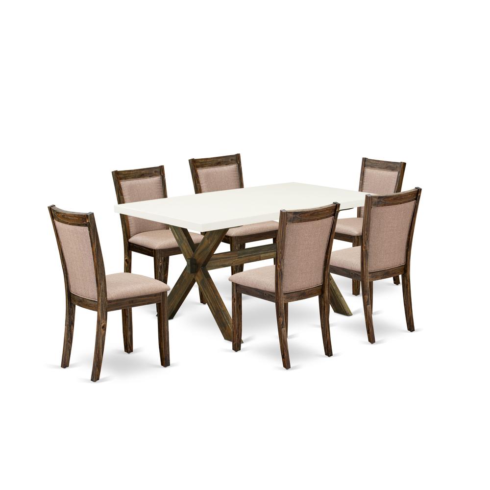 X726MZ716-7 7 Piece Modern Table Set - A Dining Table with Trestle Base and 6 Dining Room Chairs - Distressed Jacobean Finish. Picture 2
