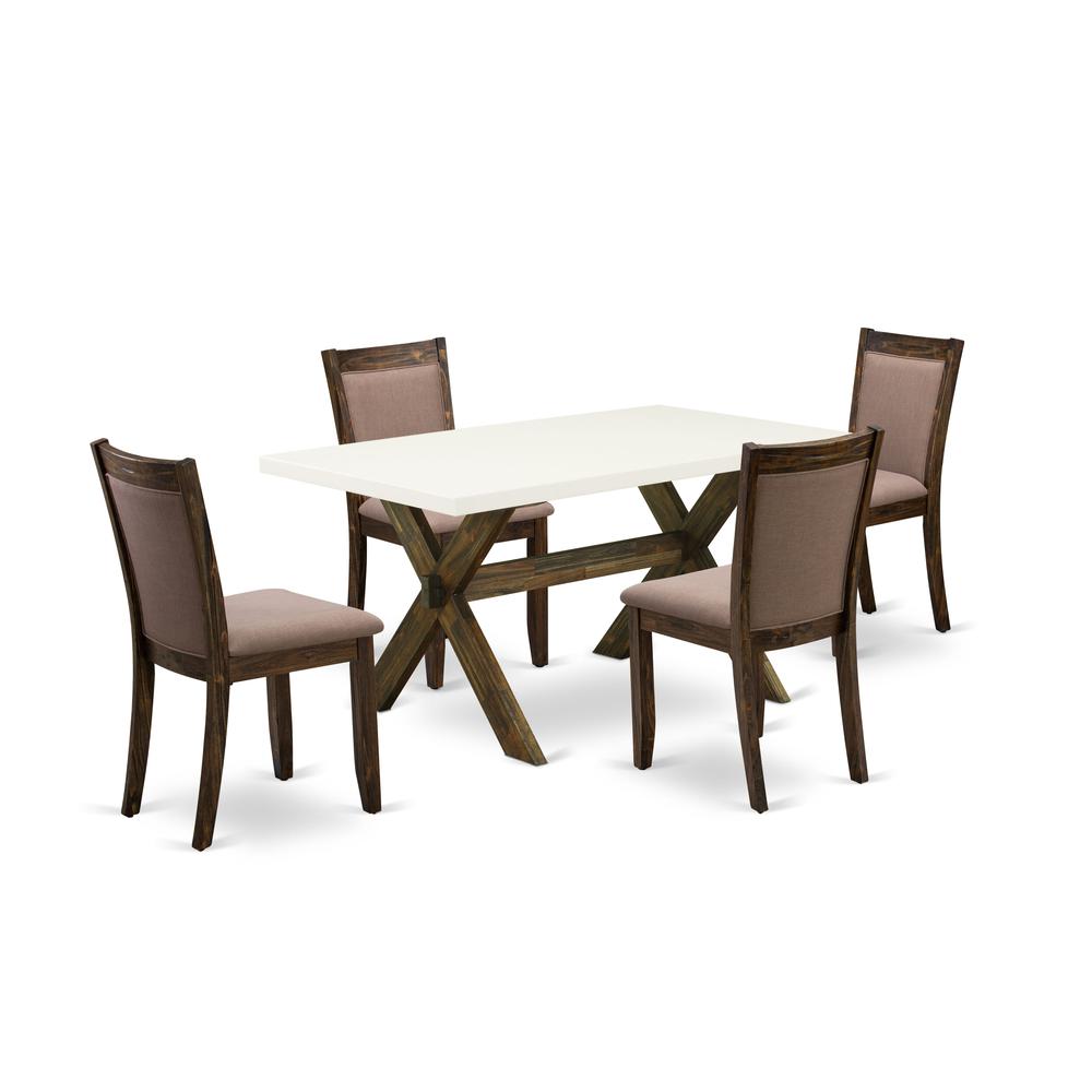 X726MZ748-5 - 5-Pc Dining Room Table Set - 4 Dining Chairs and 1 Kitchen Dining Table (Distressed Jacobean Finish). Picture 2