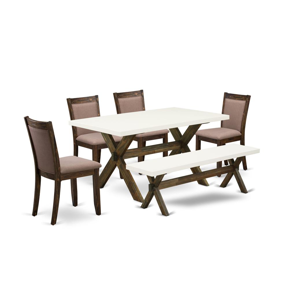 X726MZ748-6 - 6-Pc Dining Set - 4 Dining Chairs, a Wood Bench and 1 Modern dining room table - Linen White Finish. Picture 2