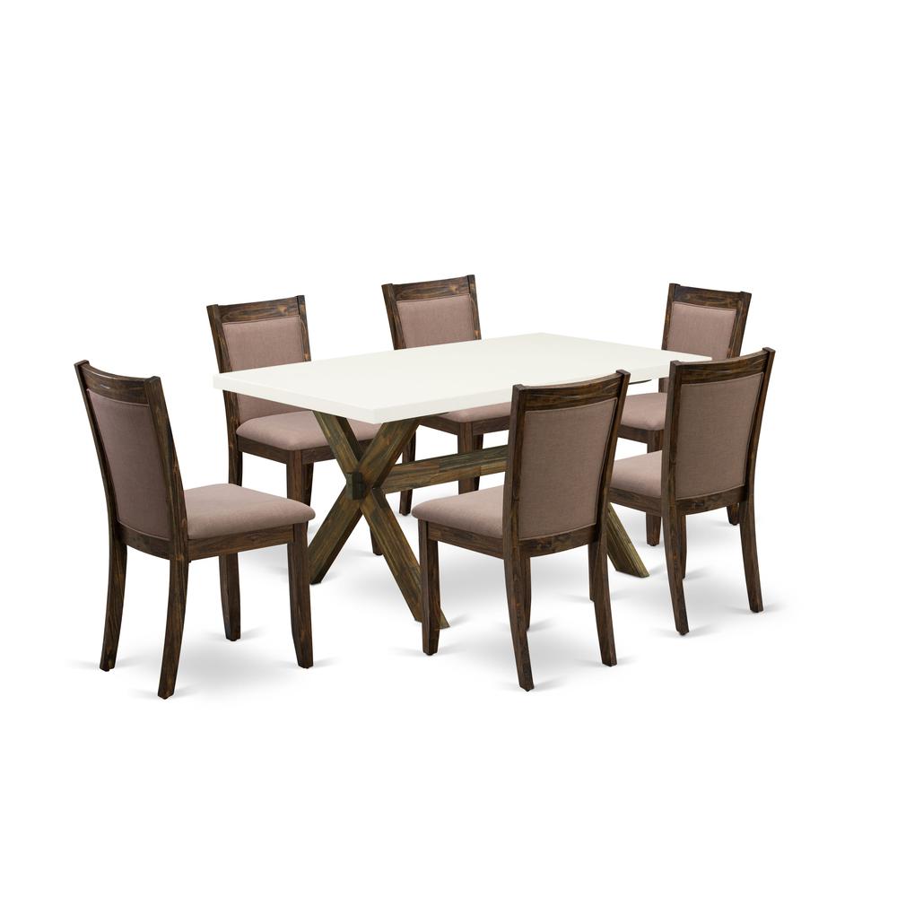 X726MZ748-7 - 7-Pc Dinette Set - 6 Parson dining room chairs and 1 Modern Dining Table (Distressed Jacobean Finish). Picture 2