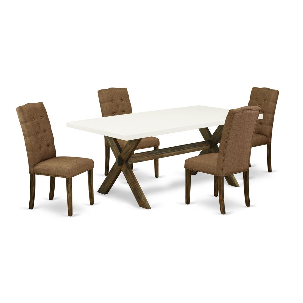 East West Furniture 5-Pc Rectangular Dining Table Set Included 4 Dining chairs Upholstered Seat and High Button Tufted Chair Back and Rectangular Mid Century Dining Table with Linen White Dinette Tabl. Picture 1