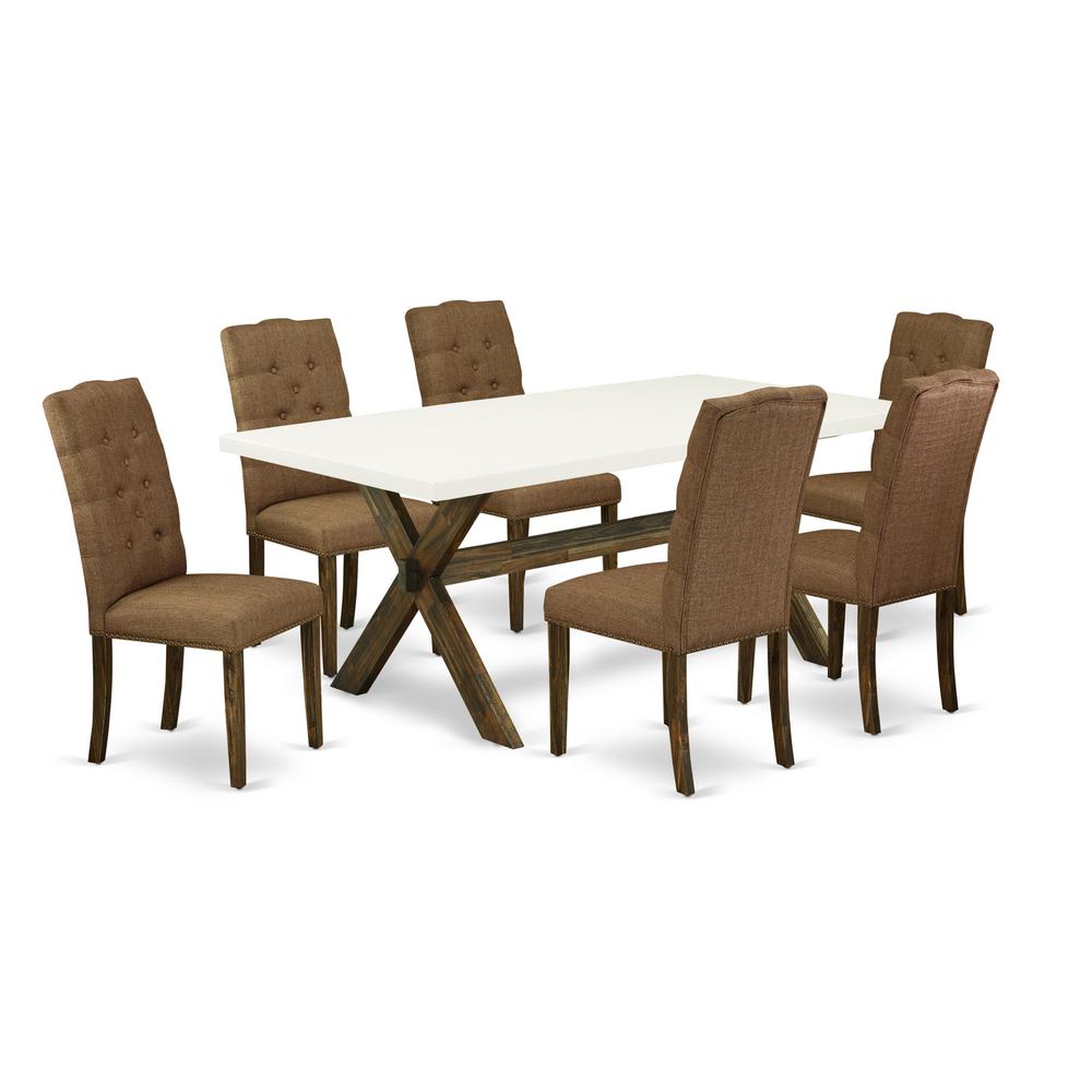 East West Furniture X727EL718-7 - 7-Piece Dining Room Set - 6 Parson Chairs and a Rectangular Table Hardwood Frame. Picture 1