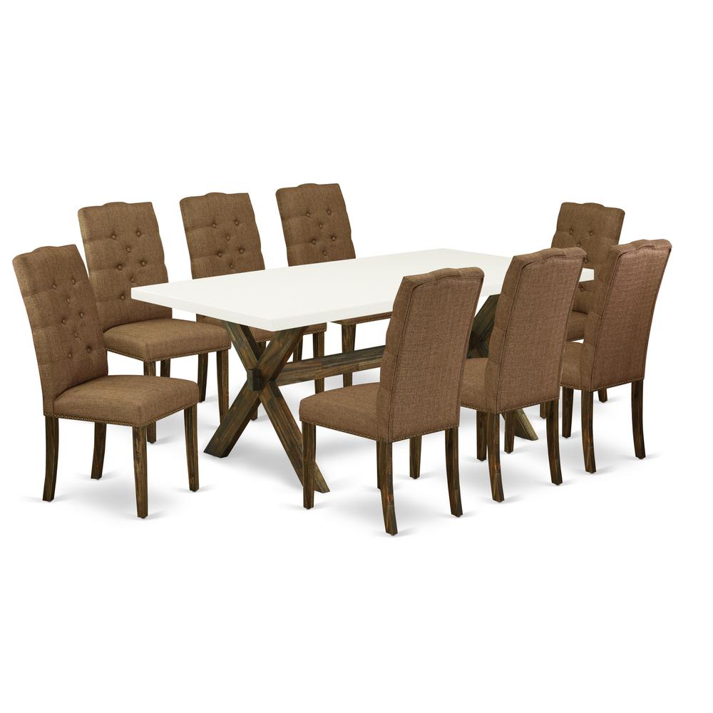 East West Furniture X727EL718-9 - 9-Piece Kitchen Table Set - 8 Dining Room Chairs and a Rectangular Dining Table Hardwood Structure. Picture 1