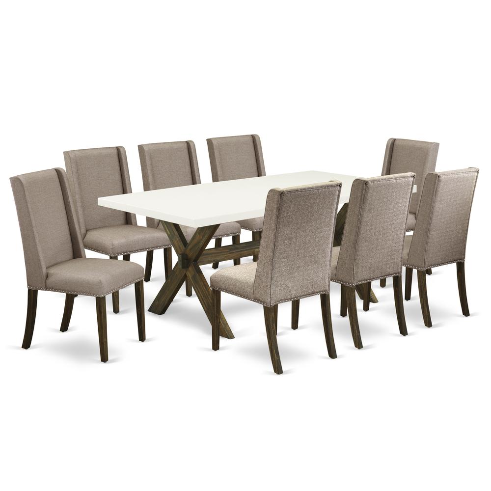 East West Furniture X727FL716-9 - 9-Piece Dining Room Set - 8 Parson Chairs and a Rectangular Table Hardwood Frame. Picture 1