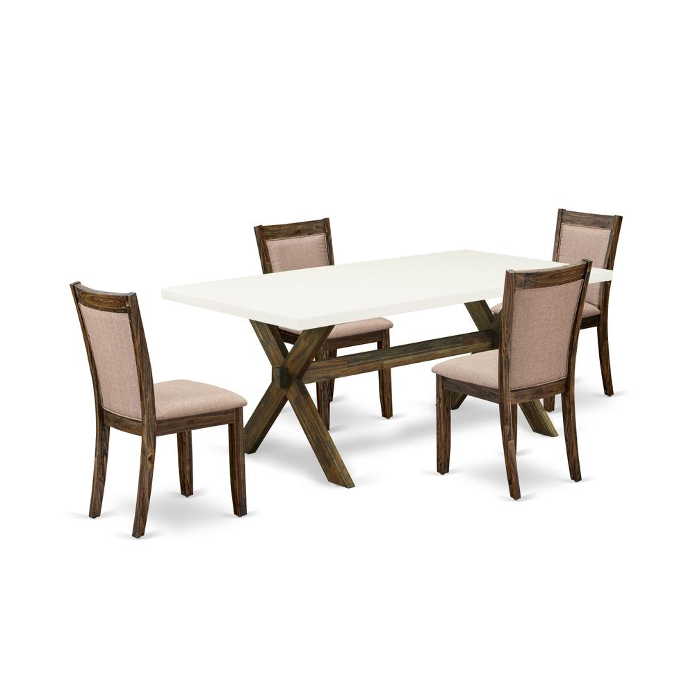 X727MZ716-5 5 Piece Dinner Table Set - A Wooden Dining Table with Trestle Base and 4 Parson Chairs - Distressed Jacobean Finish. Picture 2