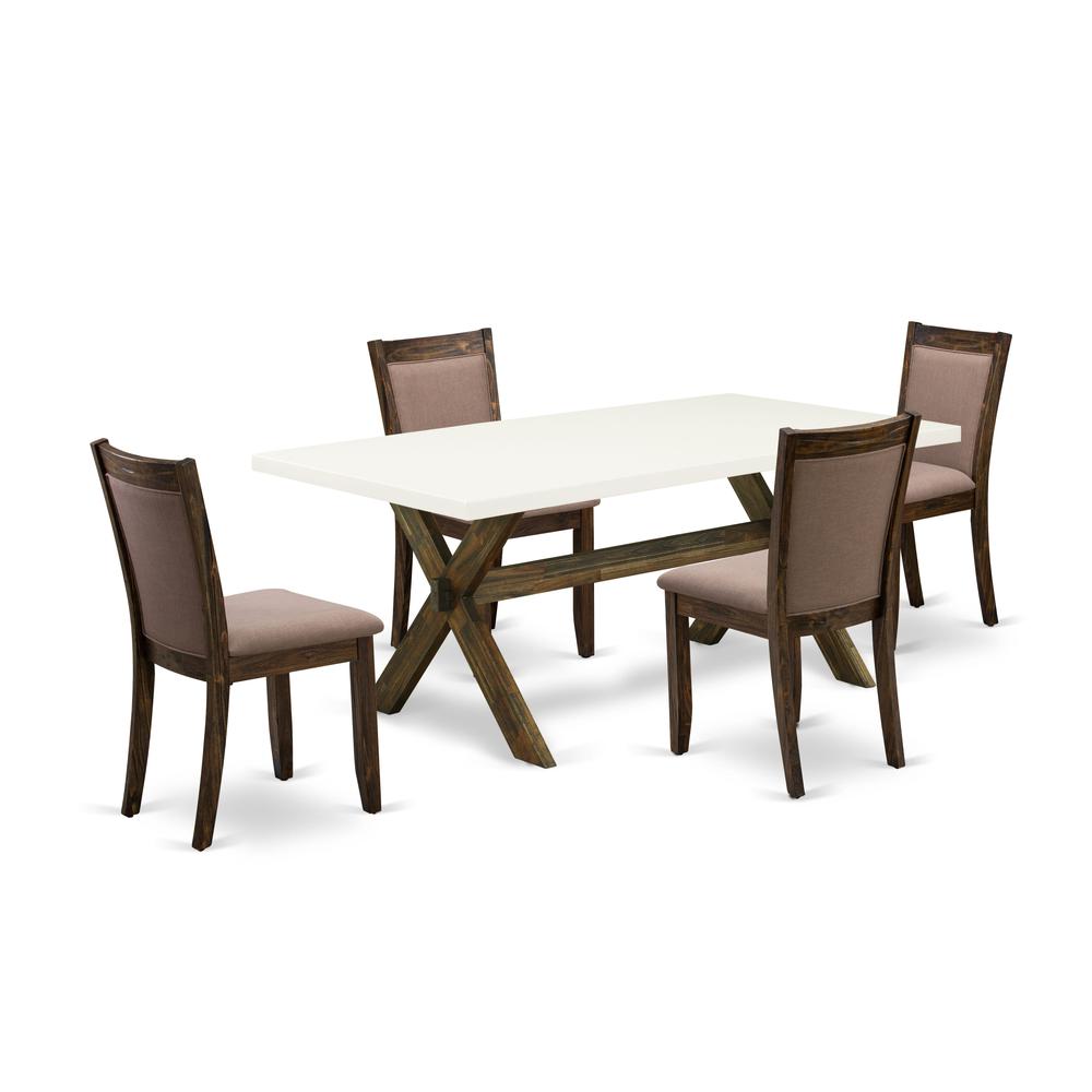 X727MZ748-5 5 Piece Dinette Set - A Wooden Dining Table with Trestle Base and 4 Coffee Wooded Chairs - Distressed Jacobean Finish. Picture 2