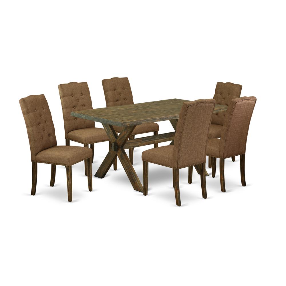 East West Furniture X776EL718-7 - 7-Piece Rectangular Dining Table Set - 6 Dining Room Chairs and a Rectangular Dinette Table Solid Wood Structure. Picture 1
