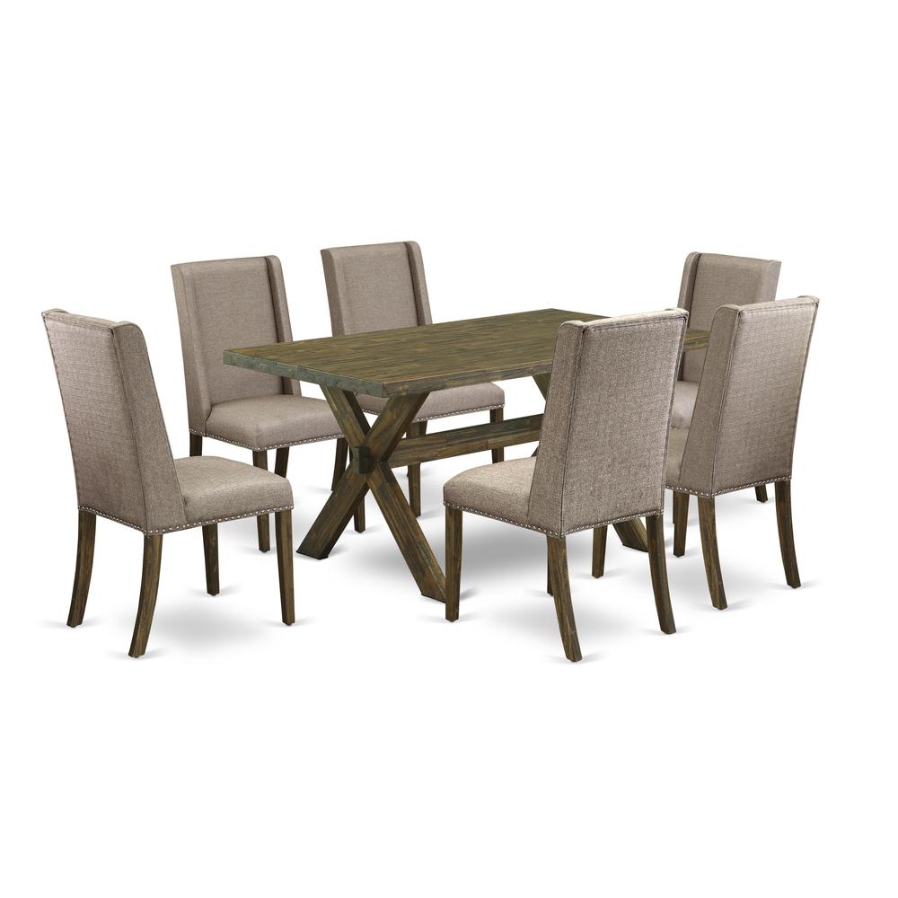 East West Furniture X776FL716-7 - 7-Piece Small Dining Table Set - 6 Kitchen Parson Chairs and a Rectangular Wood Table Solid Wood Frame. Picture 1