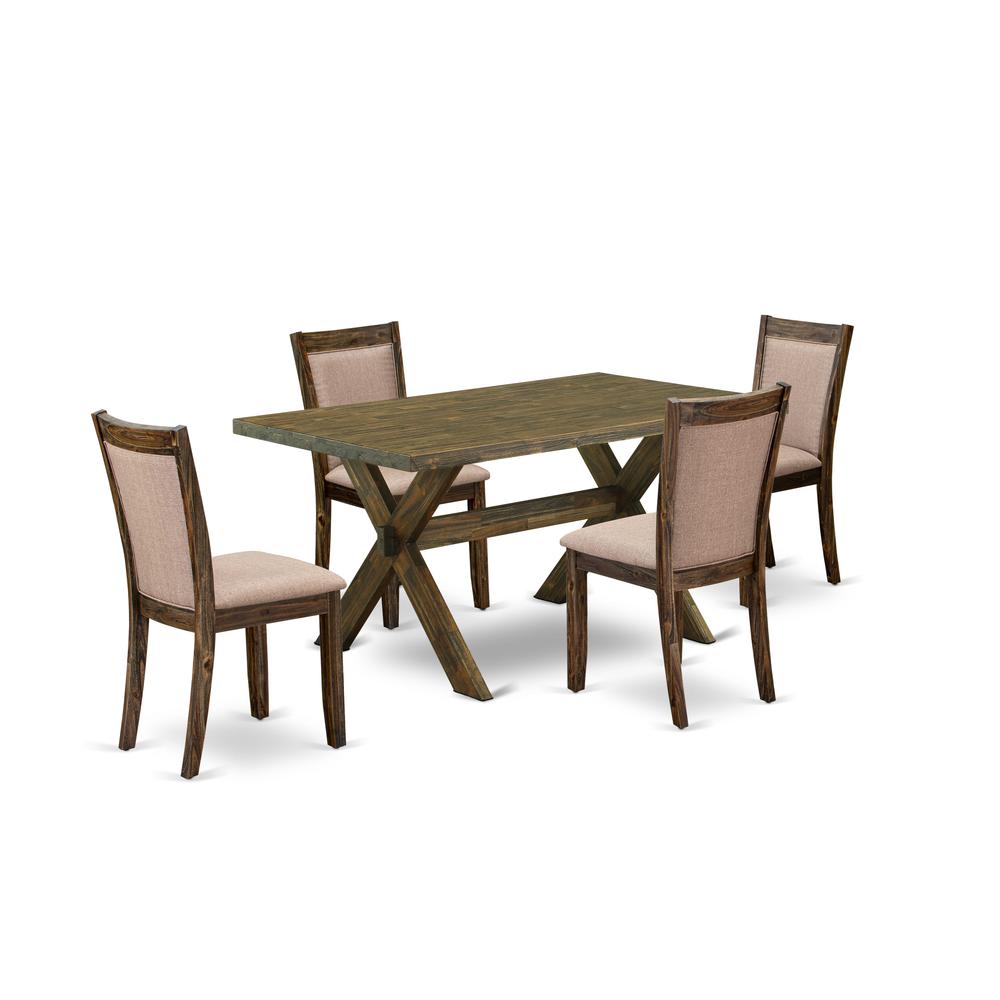 X776MZ716-5 5 Piece Modern Dining Table Set - A Dinning Table with Trestle Base and 4 dinner chairs - Distressed Jacobean Finish. Picture 2
