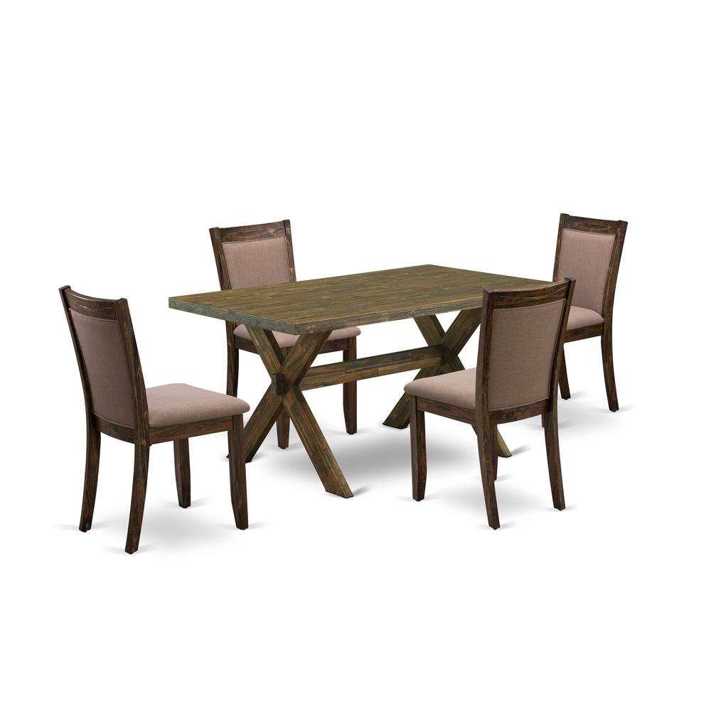 X776MZ748-5 - 5-Pc Modern Dining Set - 4 Parson Chairs and 1 Dining Table (Distressed Jacobean Finish). Picture 2