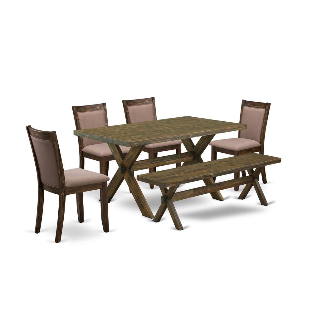X776MZ748-6 - 6-Pc Dining Set - 4 Dining Chairs, a Dining Bench and 1 Modern Dining Table (Distressed Jacobean Finish). Picture 2