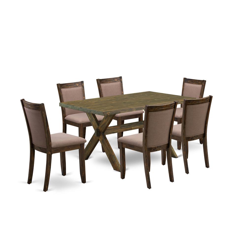 X776MZ748-7 - 7-Pc Modern Dining Table Set - 6 Dining Chairs and 1 Wooden Dining Table (Distressed Jacobean Finish). Picture 2