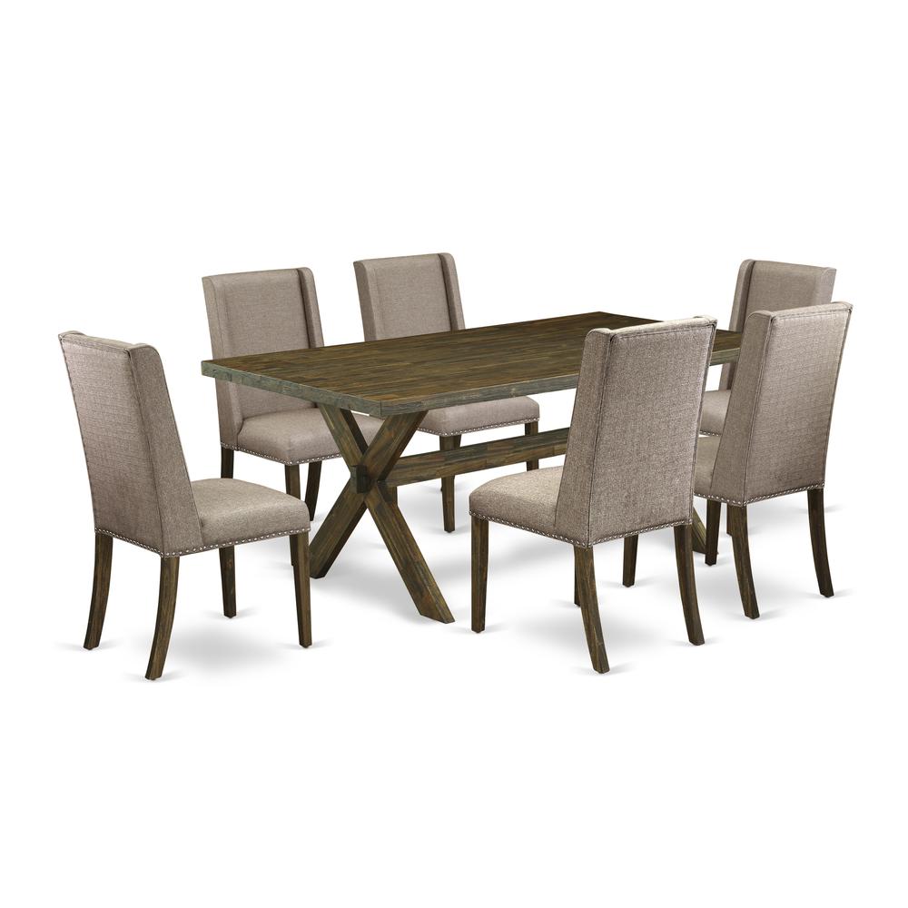 East West Furniture X777FL716-7 - 7-Piece Small Dining Table Set - 6 Dining Chairs and a Rectangular Dinner Table Hardwood Structure. Picture 1