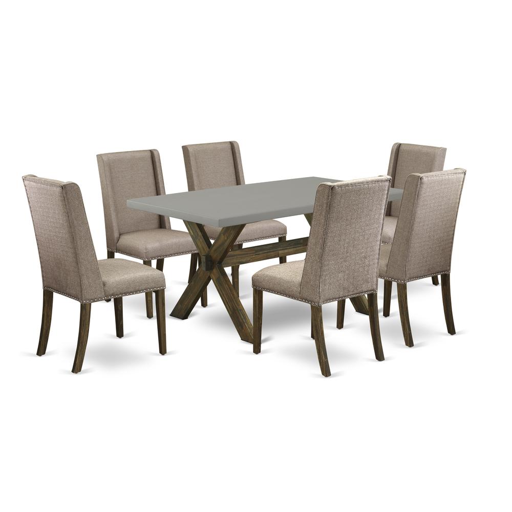 East West Furniture X796FL716-7 - 7-Piece Small Dining Table Set - 6 Dining Chairs and a Rectangular Dinner Table Hardwood Structure. The main picture.