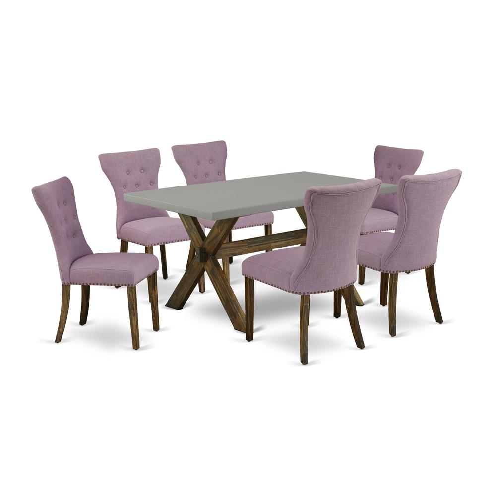 East West Furniture X796Ga740-7 - 7-Piece Dining Room Table Set - 6 Parson Dining Chairs and a Rectangular Table Hardwood Structure. Picture 1