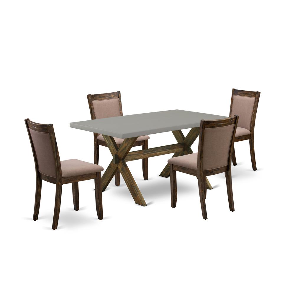 East West Furniture 5-Pc Kitchen Dining Set - 4 Dining Padded Chairs and 1 Kitchen Table (Distressed Jacobean Finish). Picture 2