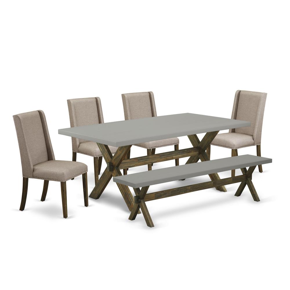 East West Furniture X797FL716-6 - 6-Piece Kitchen Table Set - 4 Dining Room Chairs, a Stunning Bench and a Rectangular Dining Table Hardwood Structure. The main picture.