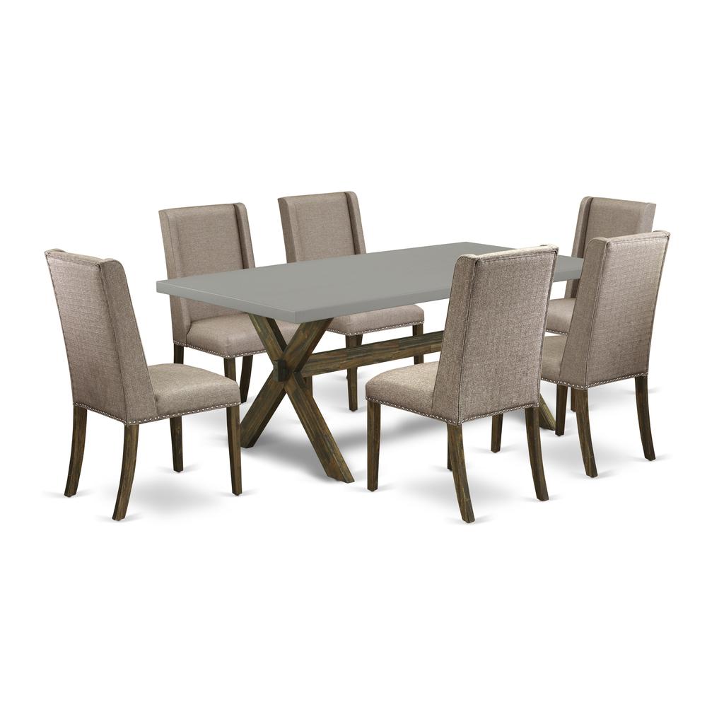 East West Furniture X797FL716-7 - 7-Piece Dining Room Table Set - 6 Parson Dining Chairs and Small Rectangular Rectangular Table Hardwood Frame. Picture 1