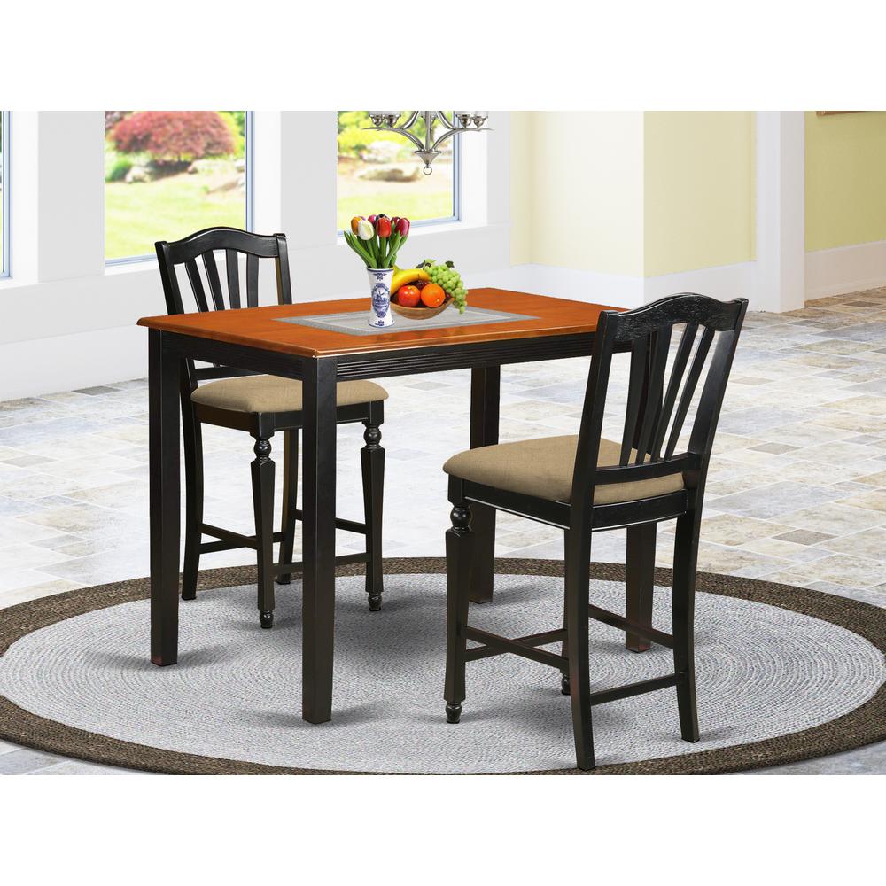 YACH3-BLK-C 3 Pc Dining counter height set-pub Table and 2 Kitchen Dining Chairs.. Picture 2