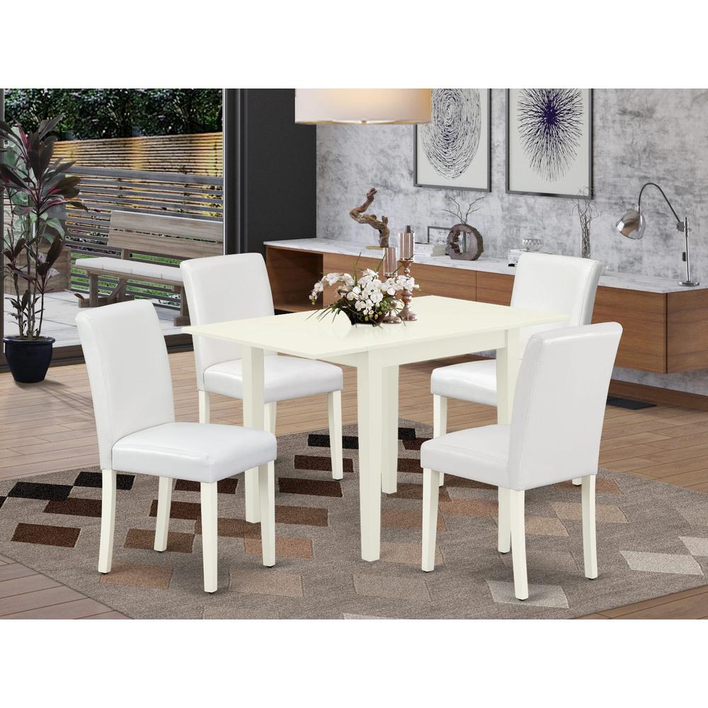East West Furniture 5-Piece Table Set-A Wood Dining Table and 4PU LeatherDining Room Chairs with High Back - Linen White Finish. Picture 1