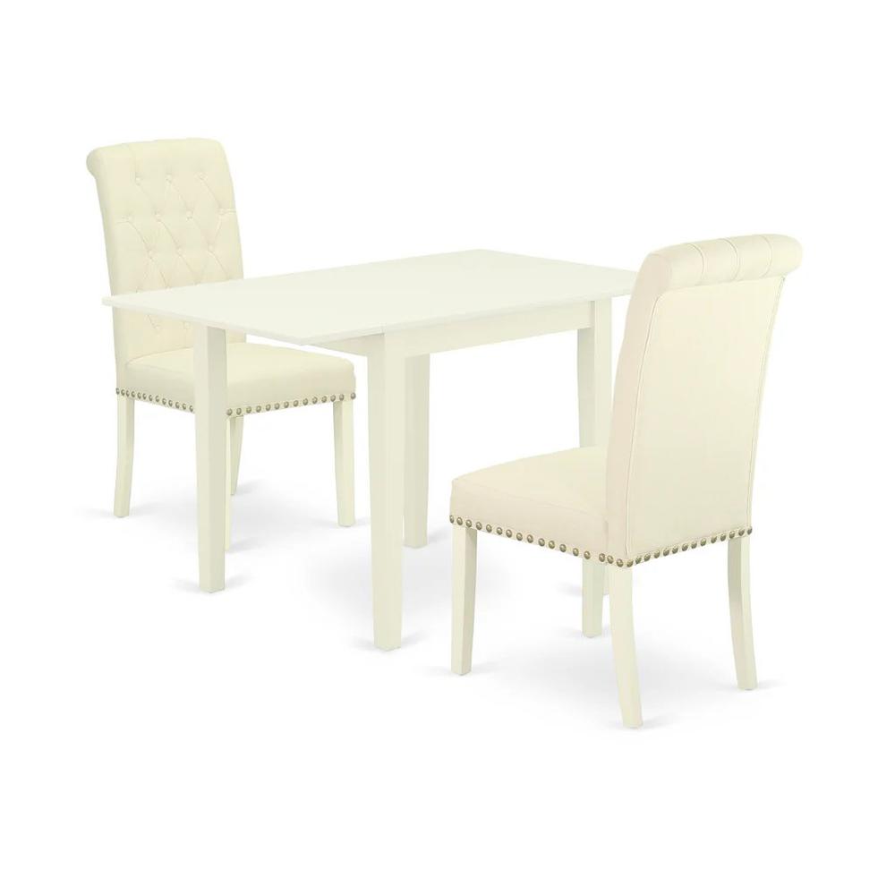 East West Furniture 3-Piece Dining Room Set-A Modern Dining Table and 2Linen FabricDinning Room Chairs with Button Tufted Back - Linen White Finish. Picture 1