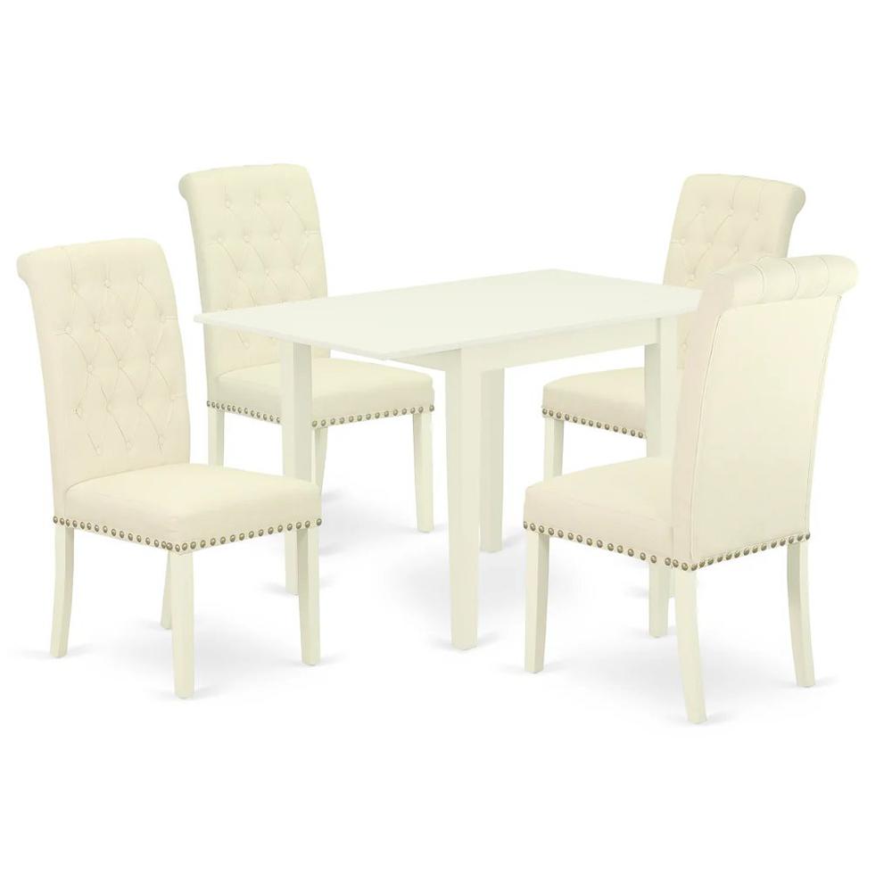 East West Furniture 5-Piece Dinner Table Set-A Mid Century Modern Table and 4Linen FabricDining Chairs with Button Tufted Back - Linen White Finish. Picture 1