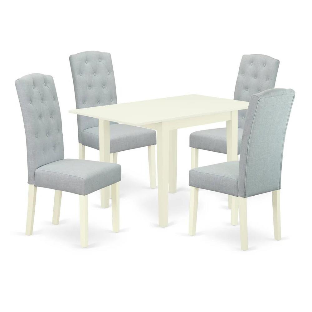East West Furniture 5-Piece Kitchen Dining Table Set-A Wooden Kitchen Table and 4Linen FabricModern Chairs with Button Tufted Back - Linen White Finish. Picture 1