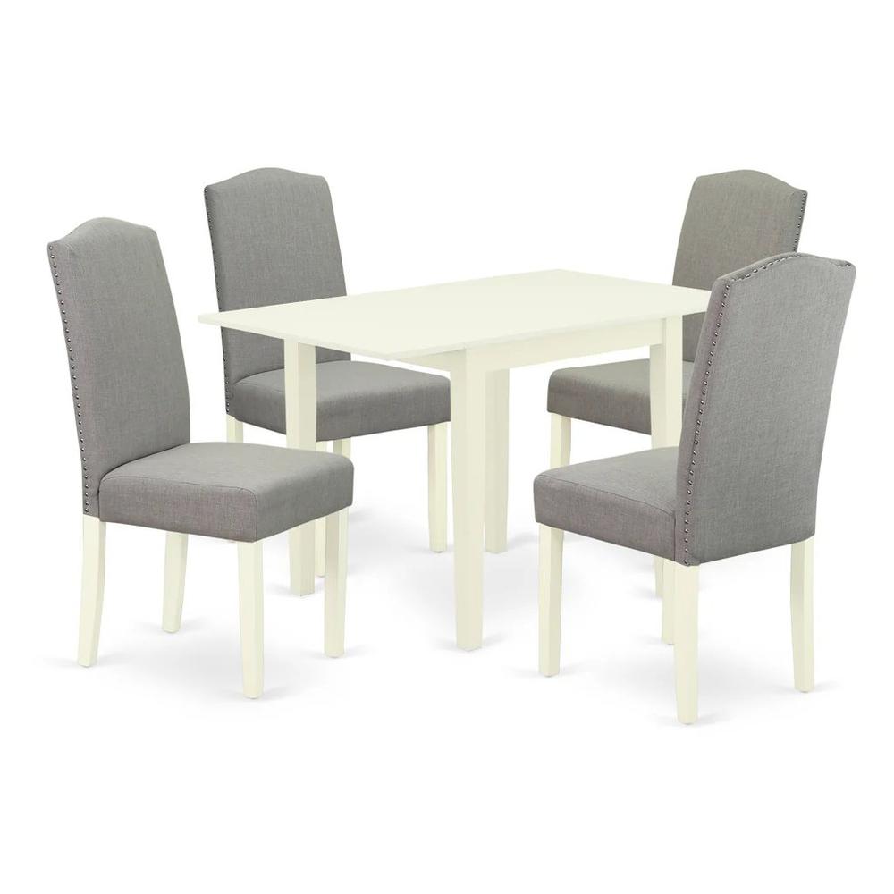 East West Furniture 5-Piece Dining Table Set-A Wood Table and 4Linen FabricDinning Chairs with High Back - Linen White Finish. Picture 1