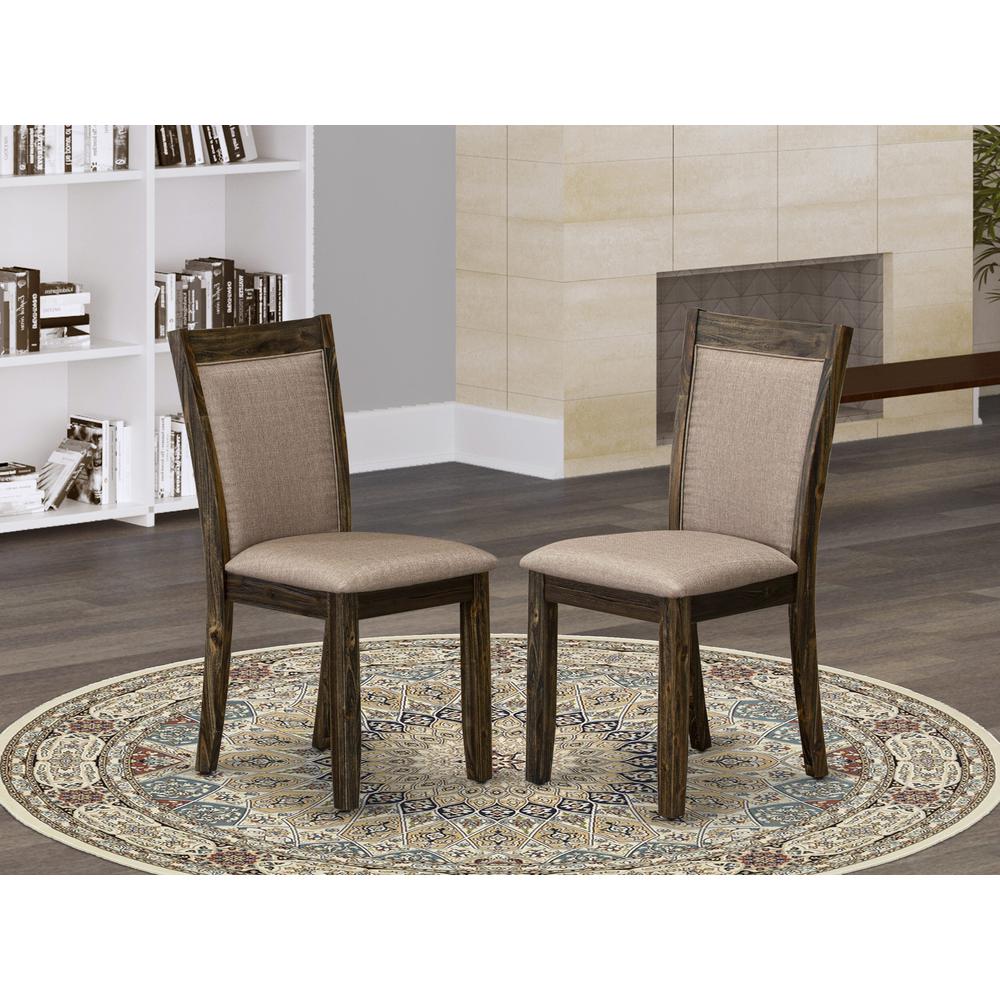 MZC7T16 Kitchen Chairs Set of 2 - Dark Khaki Linen Fabric Seat and High Chair Back - Distressed Jacobean Finish (SET OF 2). Picture 1
