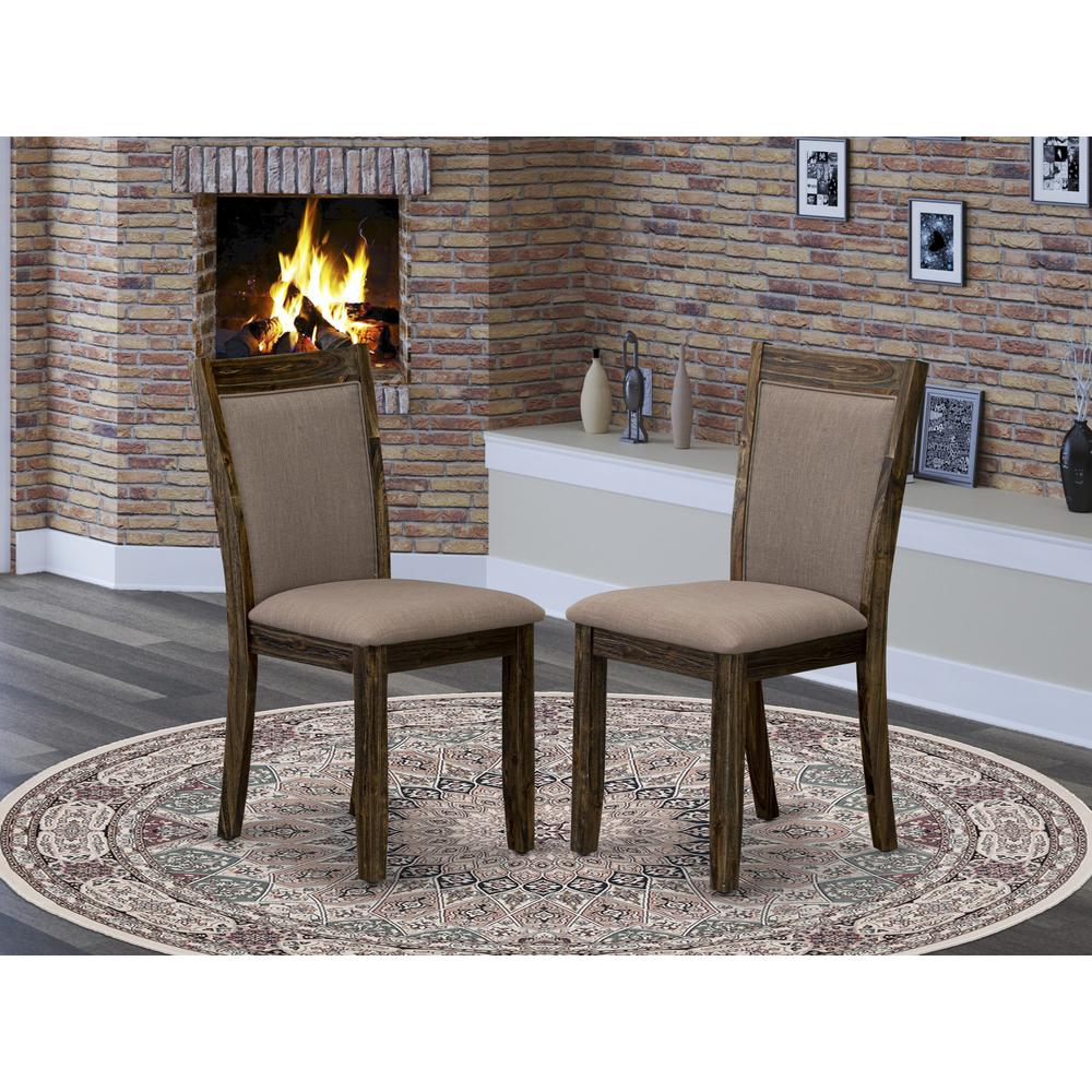 MZC7T48 Modern Dining Chairs - Coffee Linen Fabric Seat and High Chair Back - Distressed Jacobean Finish (SET OF 2). Picture 1