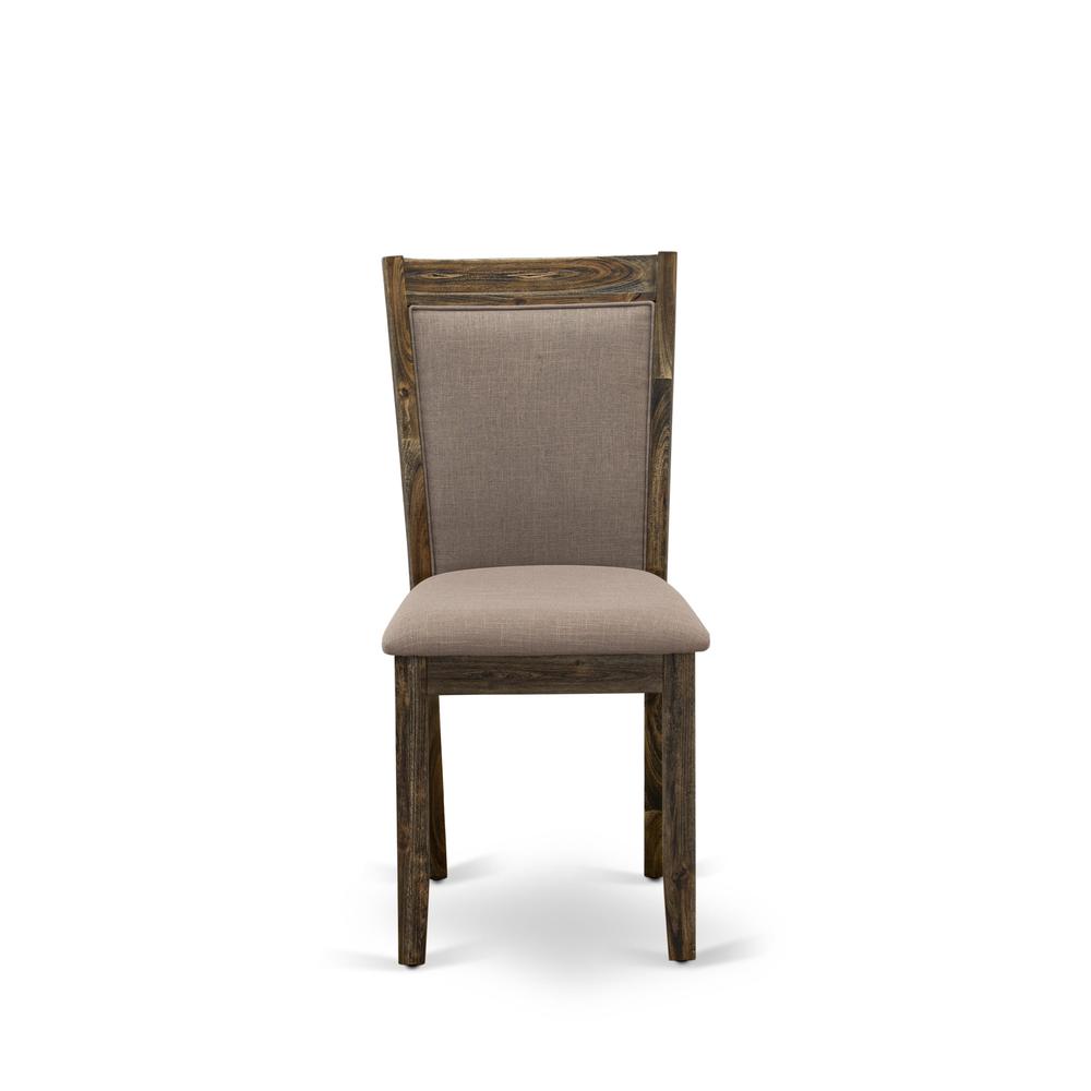 MZC7T48 Modern Dining Chairs - Coffee Linen Fabric Seat and High Chair Back - Distressed Jacobean Finish (SET OF 2). Picture 3