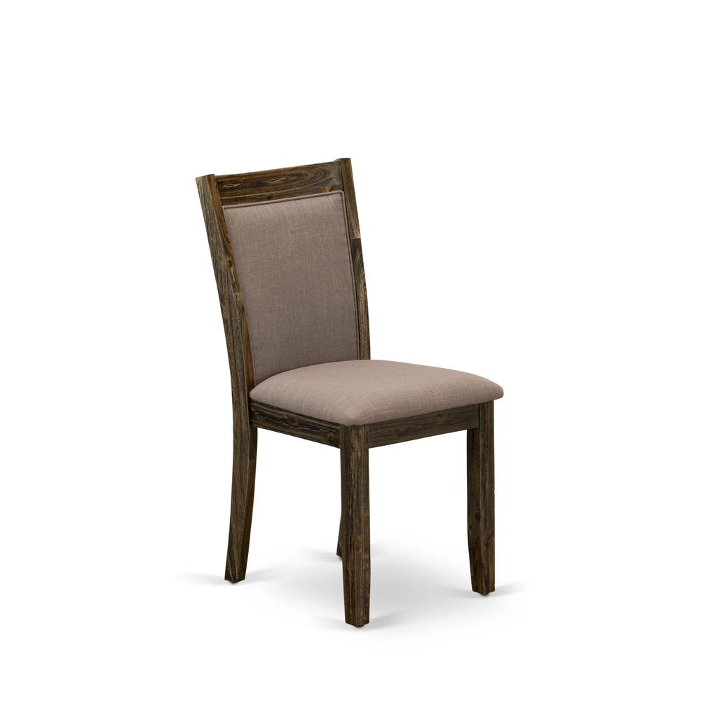 MZC7T48 Modern Dining Chairs - Coffee Linen Fabric Seat and High Chair Back - Distressed Jacobean Finish (SET OF 2). Picture 4