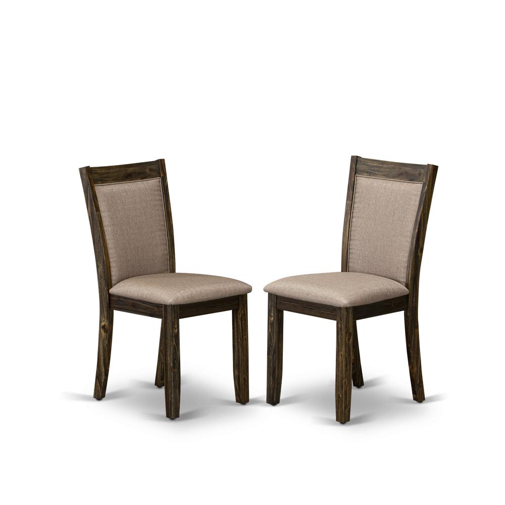 MZC7T16 Kitchen Chairs Set of 2 - Dark Khaki Linen Fabric Seat and High Chair Back - Distressed Jacobean Finish (SET OF 2). Picture 2
