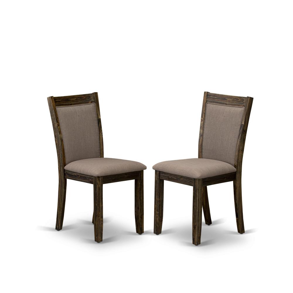 MZC7T48 Modern Dining Chairs - Coffee Linen Fabric Seat and High Chair Back - Distressed Jacobean Finish (SET OF 2). Picture 2