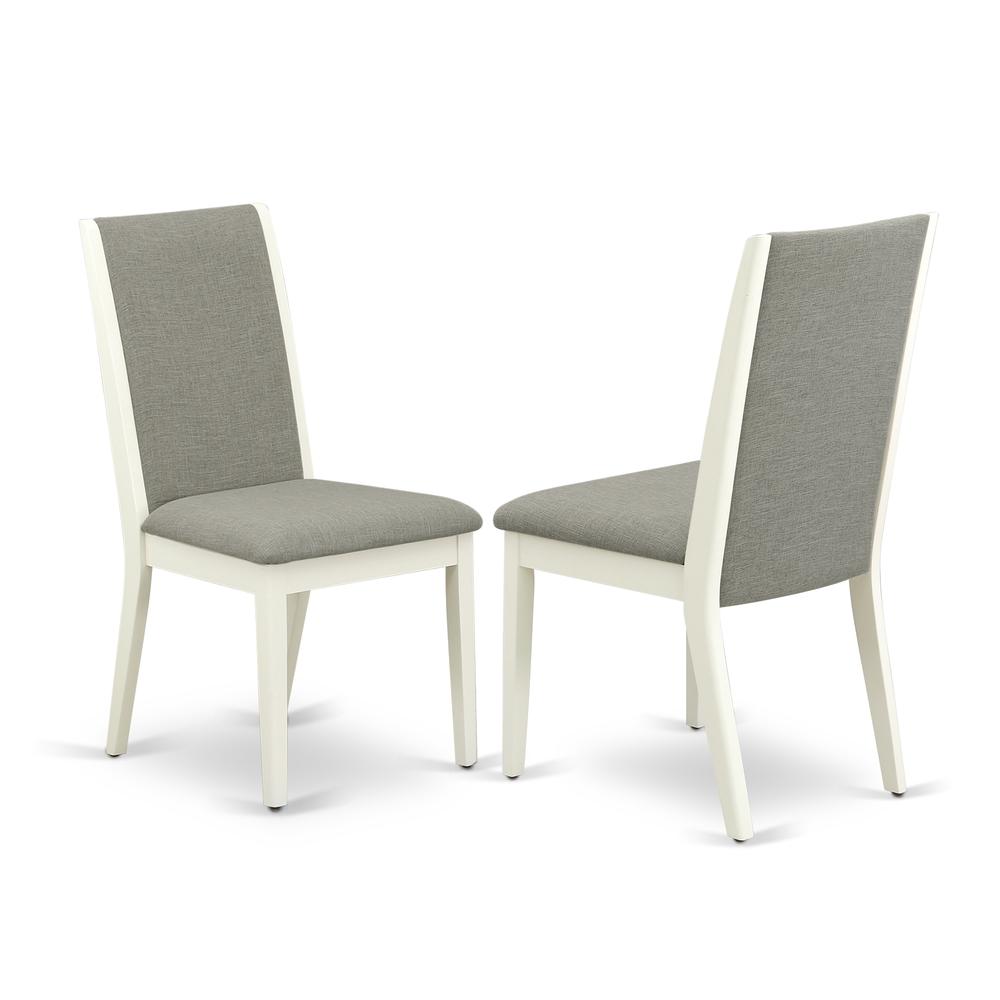 East West Furniture V097LA206-7 7-Piece Gorgeous Dinette Set an Outstanding Cement Color rectangular Table Top and 6 Excellent Linen Fabric Solid Wood Leg Chairs with Stylish Chair Back, Linen White F. Picture 3
