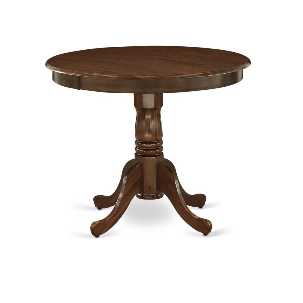 5 Pc Dining Table Set Contains a Round Table and 4 Parson Chairs, Antique Walnut. Picture 1