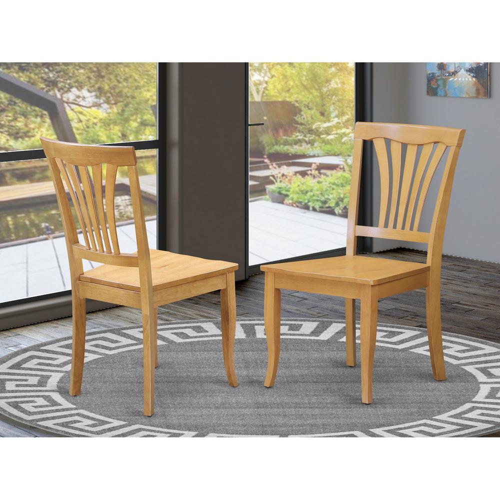 East West Furniture - ESAV3-OAK-W - 3-Pc Kitchen Table Set - 2 Modern Dining Room Chairs and 1 Dining Room Table (Oak Finish). Picture 3