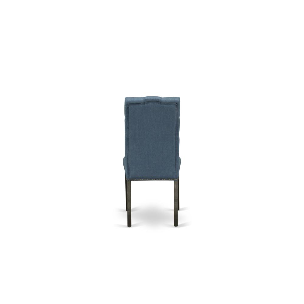 9-piece dining table set with Chair’s Legs and Mineral Blue Linen Fabric. Picture 16