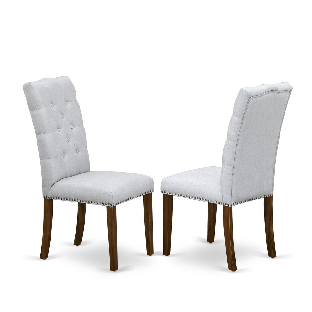 East West Furniture DMEL3-AWA-05 3 Piece Dinette Sets Contains 1 Drop Leaves Modern Kitchen Table and 2 Grey Linen Fabric Parsons Chair Button Tufted Back with Nail Heads - Acacia Walnut Finish. Picture 3