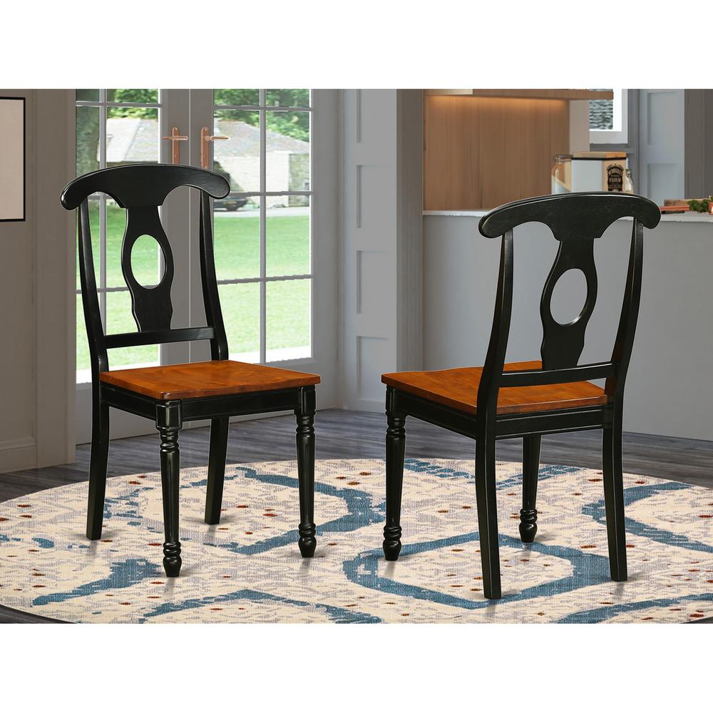 East West Furniture KEC-BLK-W Kenley Kitchen Dining Chairs - Napoleon Back Solid Wood Seat Chairs, Set of 2, Black & Cherry. Picture 2