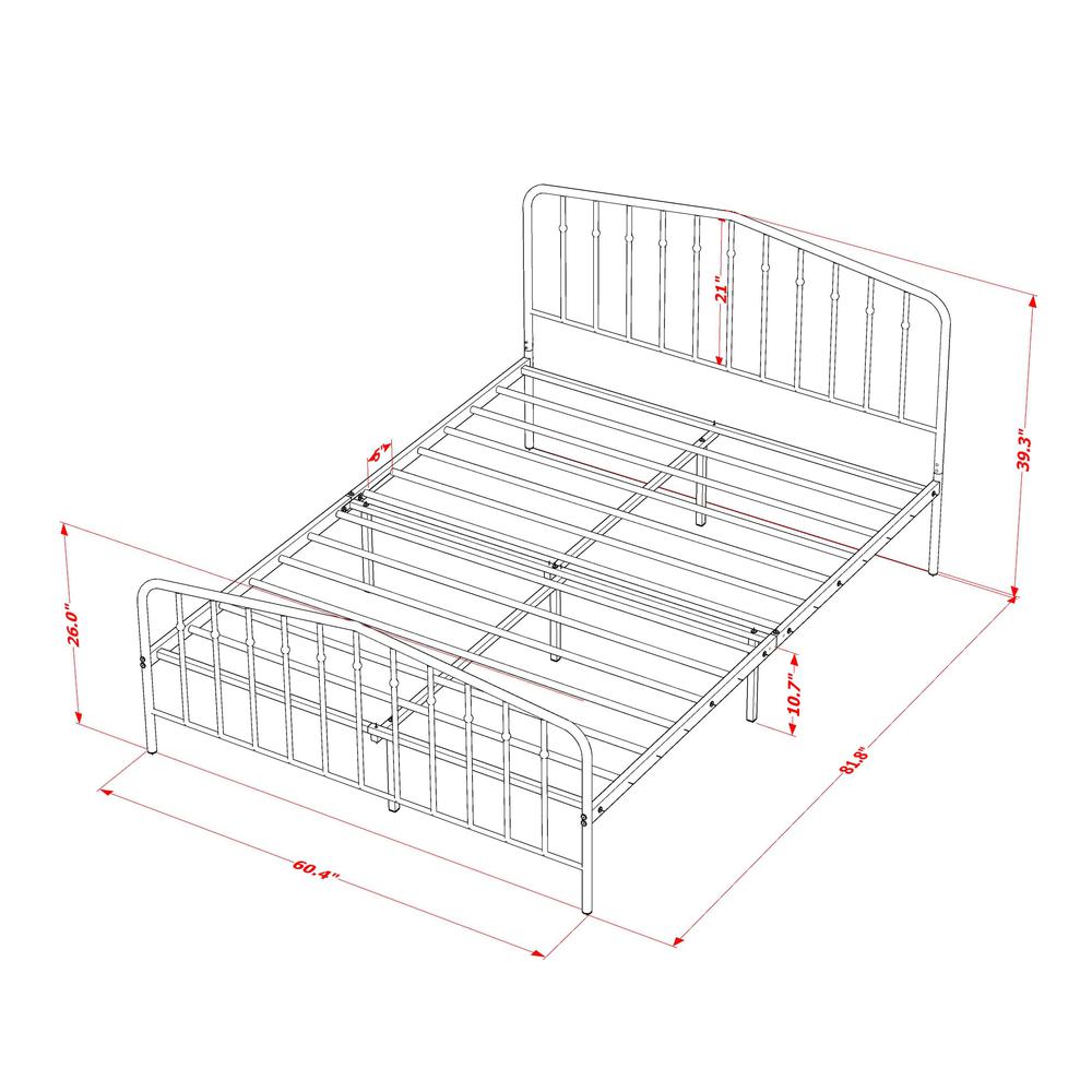 Kemah Queen Platform Bed with 4 Metal Legs - Magnificent Bed in Powder Coating White Color. Picture 7