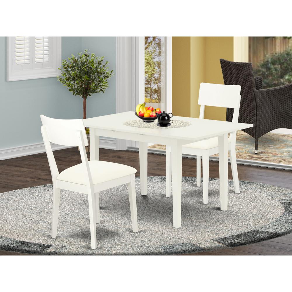 East West Furniture NOAD3-LWH-LC 3-Pc Modern Dining Table Set 2 Modern Dining Chairs with Ladder Back and a Faux Leather Seat and Butterfly Leaf Dining Table with Rectangular Top and 4 Legs- Linen Whi. Picture 5