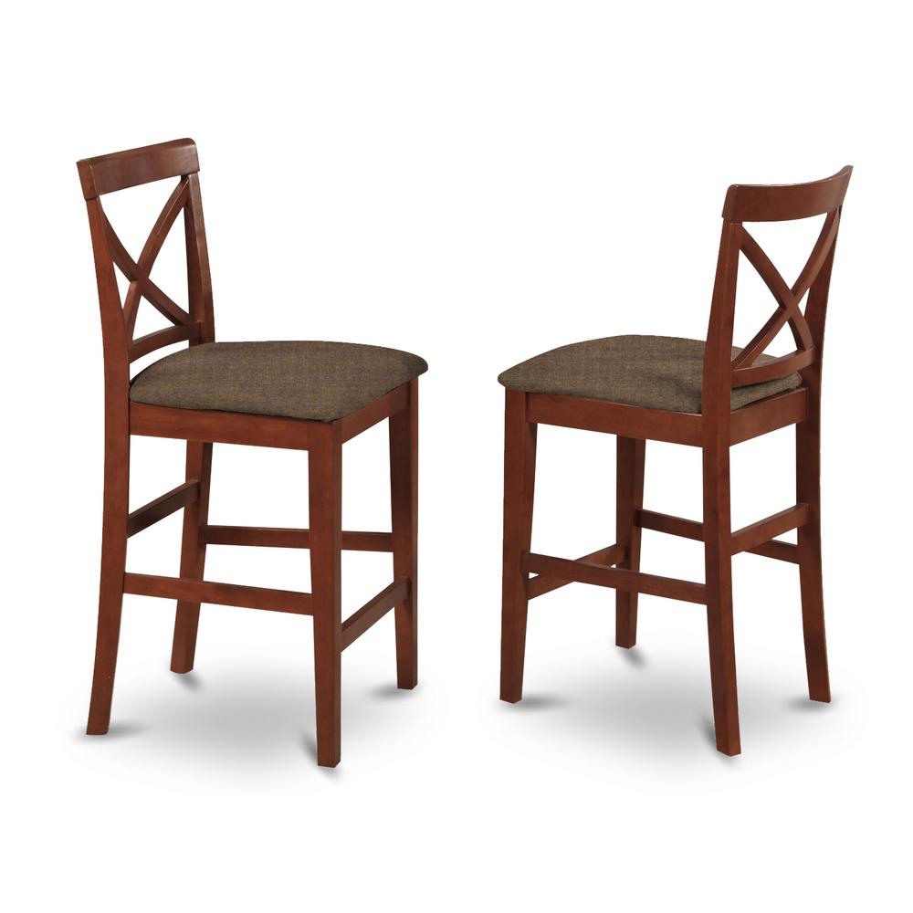 X-Back  stool  with  upholstered  seat  in  Dark  Brown  finish,  Set  of  2. Picture 1