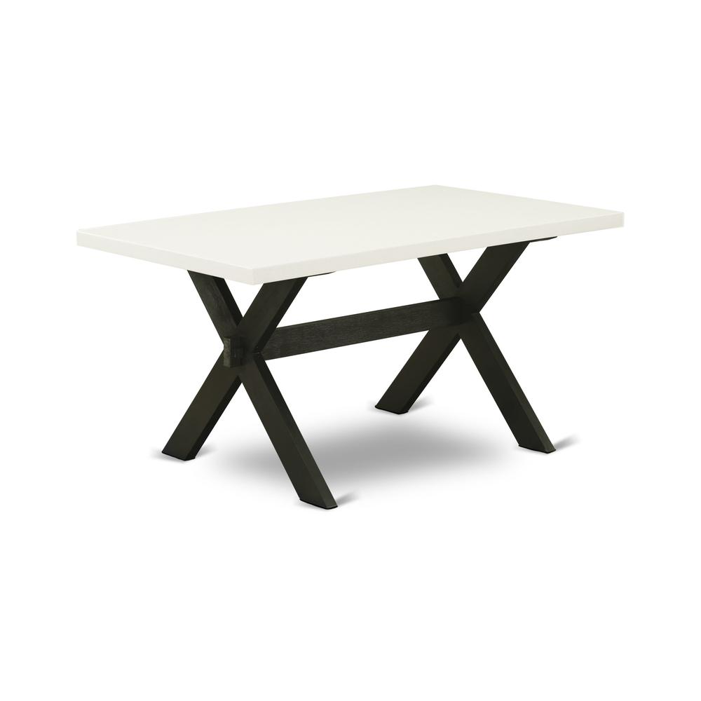 X626MZ606-6 6 Pc Kitchen Table Set - Linen White Table with a Rustic Bench and 4 Shitake Dining Chairs - Wire Brushed Black Finish. Picture 3