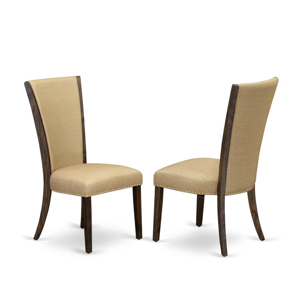East West Furniture - Set of 2 - Wood Chairs- Wood Chair Includes Distressed Jacobean Hardwood Frame with Brown Linen Fabric Seat with Nail Head and Stylish Back. Picture 1